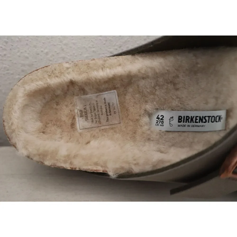 Birkenstock WMN Sz EUR 42 US 11 Green Arizona Shearling-Lined Slide Sandals - Picture 8 of 13